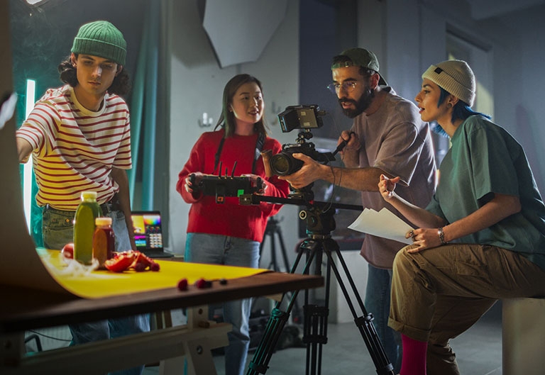 Film director shooting with crew