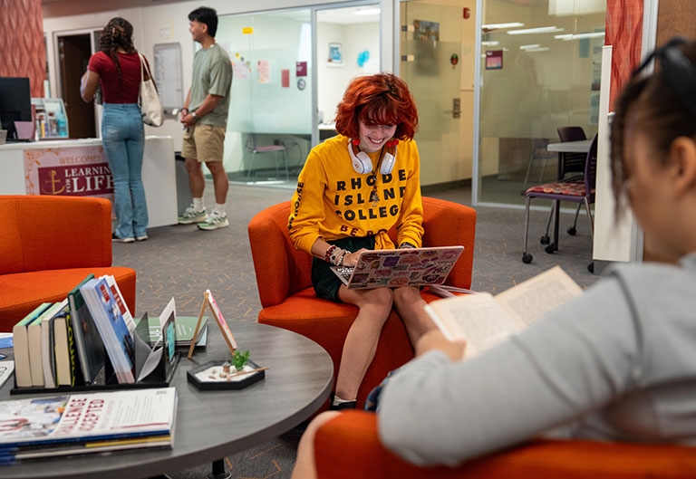 Students studying in lobby of Learning for Life