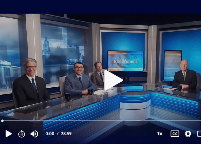 Raymond Baccari at news desk on "A Lively Experiment"