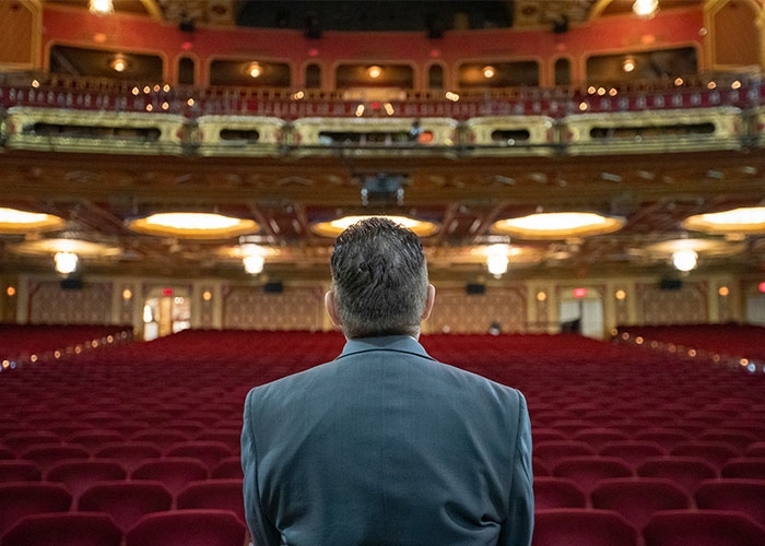 Alan Chille looking out into Providence Performing Arts Center's seating area