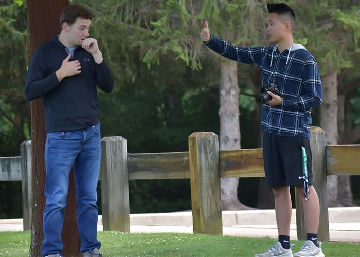 Geil sets up next shot with actor, Keith Beck, who plays Danny Malloy. Beck and Geil have been friends since high school. 