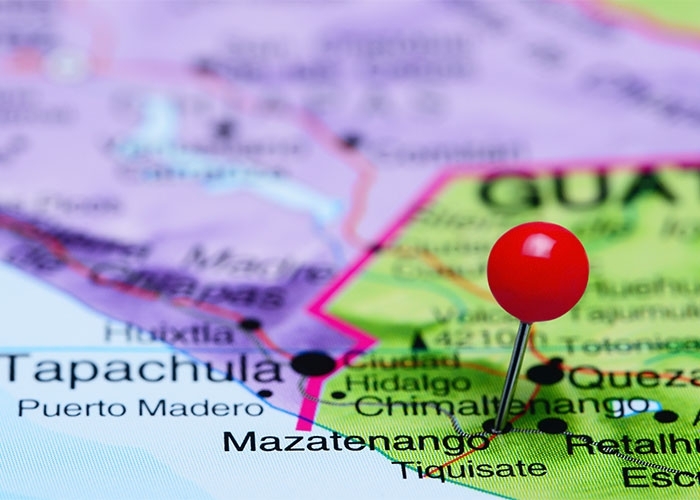 Map marking Mazatenango, Guatemala