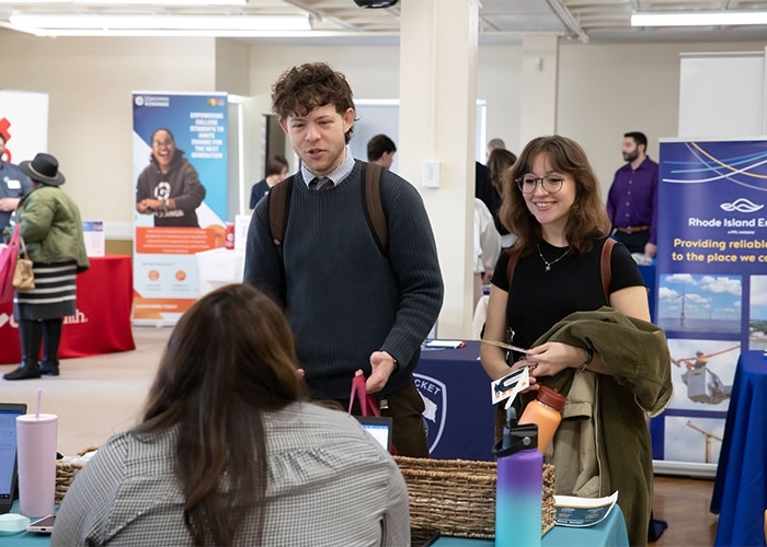 Students at an employment fair