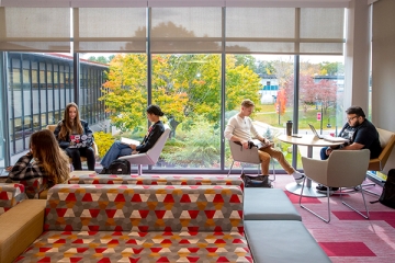 Students studying in cheerful lounge