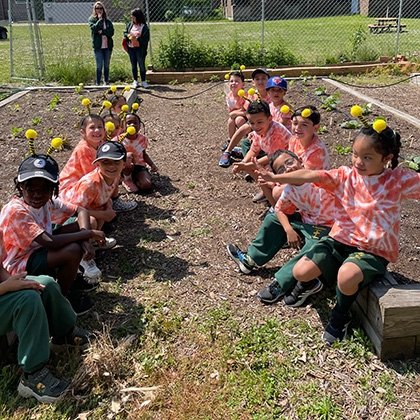 Elementary school children at RIC Beehive field trip