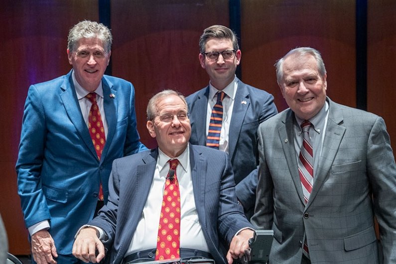 Warner, Langevin, McKee, and Gilkey gather together at the launch of the Institute for Cybersecurity & Emerging Technologies