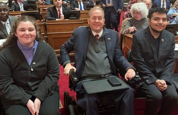 Cyber security students and Congressman Langevin at the Statehouse