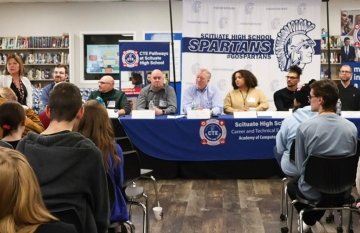 Computer Science panel speaking to high school student audience