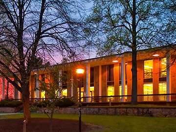 James P. Adams Library at night