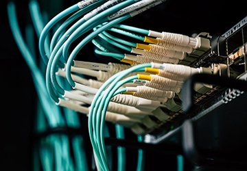 Wires plugged into a server