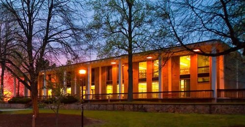 Adams Library at night