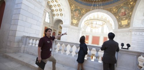 RIC History student Shane Allen giving tour of RI State House