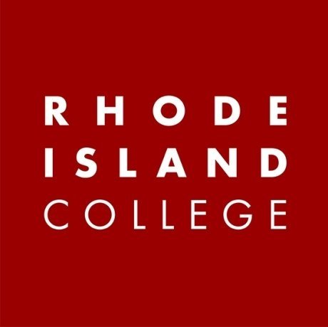 Rhode Island College text logo, full name in white in maroon box