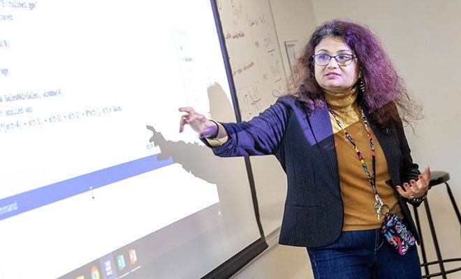 Professor teaching economics class
