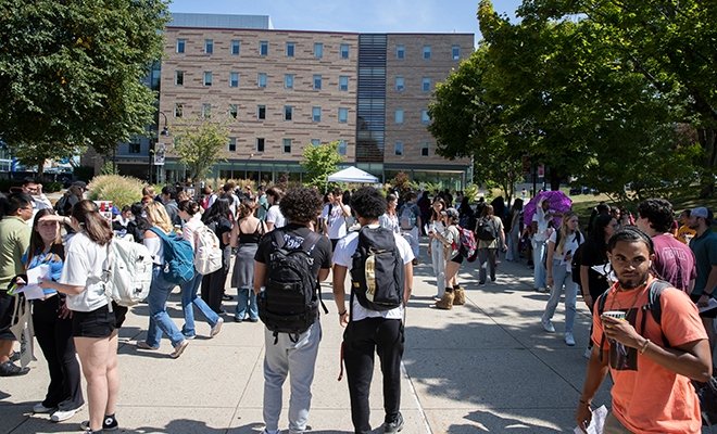 Students walking through crowd at the Student Activities Day