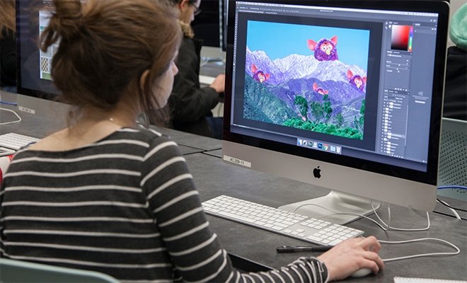 Student working on animation on a computer