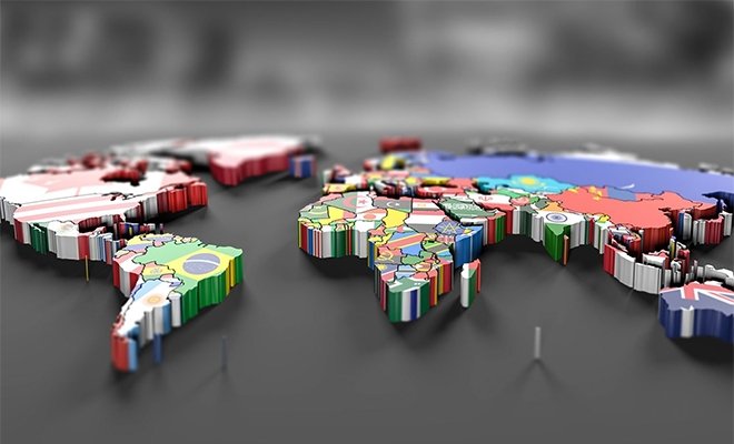 World map as interlocking 3-D pieces